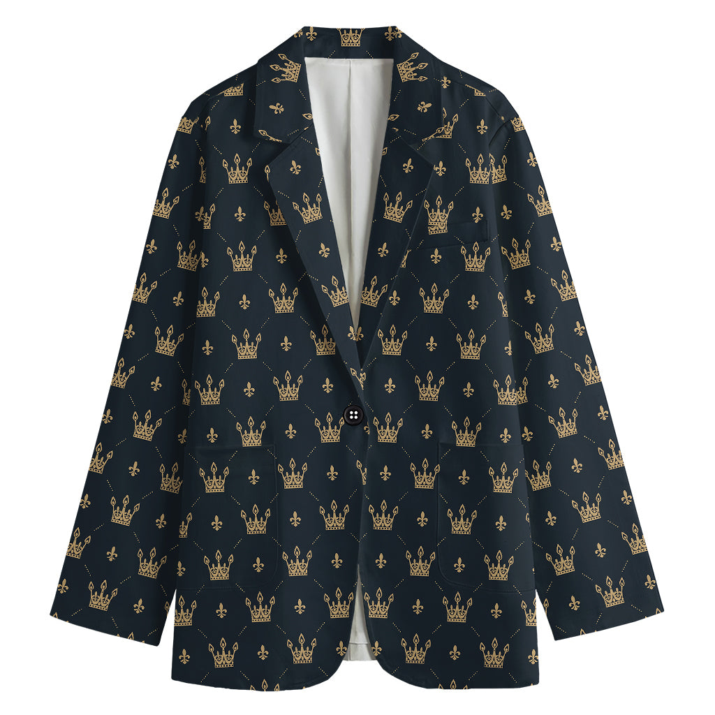Vintage Crown Pattern Print Women's Cotton Blazer