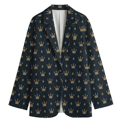 Vintage Crown Pattern Print Women's Cotton Blazer