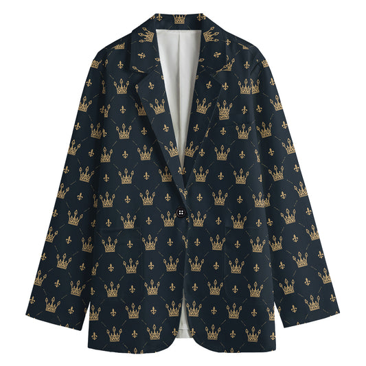 Vintage Crown Pattern Print Women's Cotton Blazer
