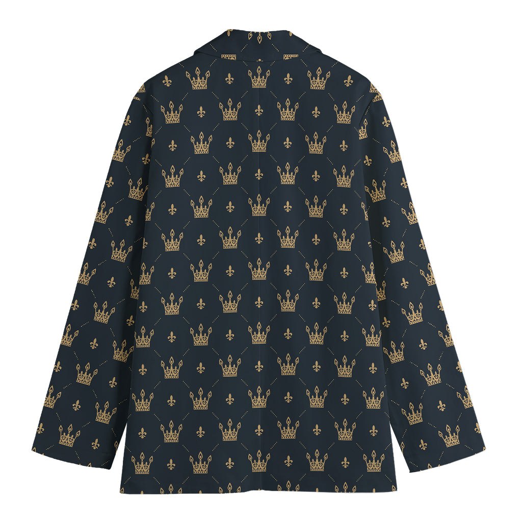 Vintage Crown Pattern Print Women's Cotton Blazer