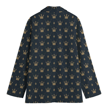 Vintage Crown Pattern Print Women's Cotton Blazer