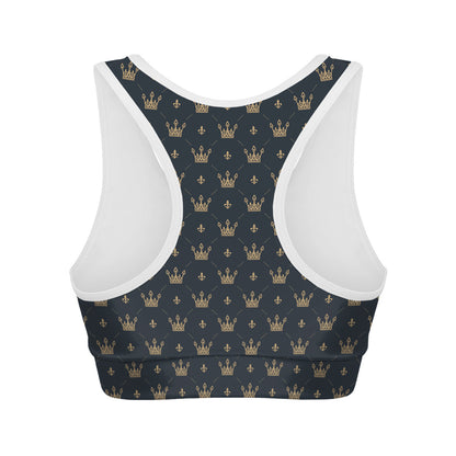 Vintage Crown Pattern Print Women's Sports Bra