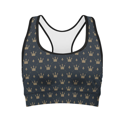 Vintage Crown Pattern Print Women's Sports Bra