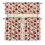 Vintage Cupcake Pattern Print 3 Piece Kitchen Curtains
