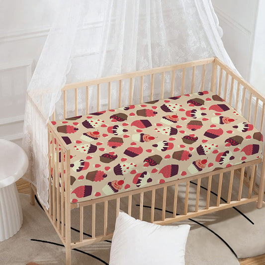 Vintage Cupcake Pattern Print Baby Crib Sheet