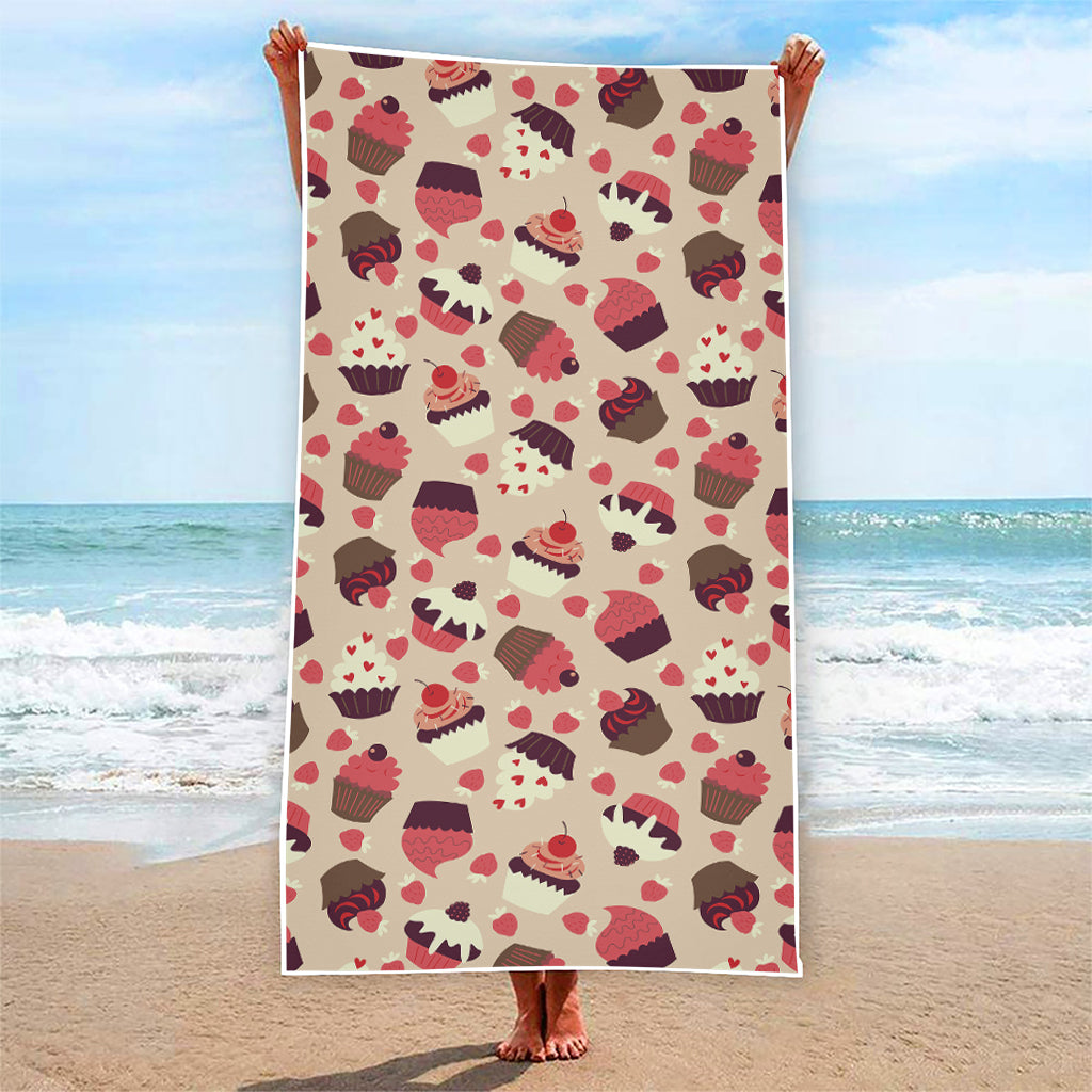 Vintage Cupcake Pattern Print Beach Towel