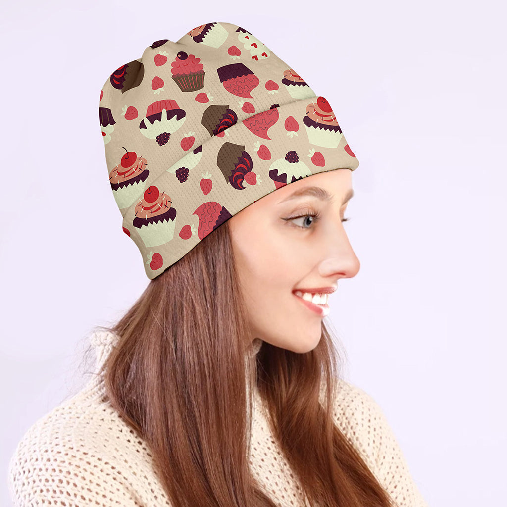 Vintage Cupcake Pattern Print Beanie