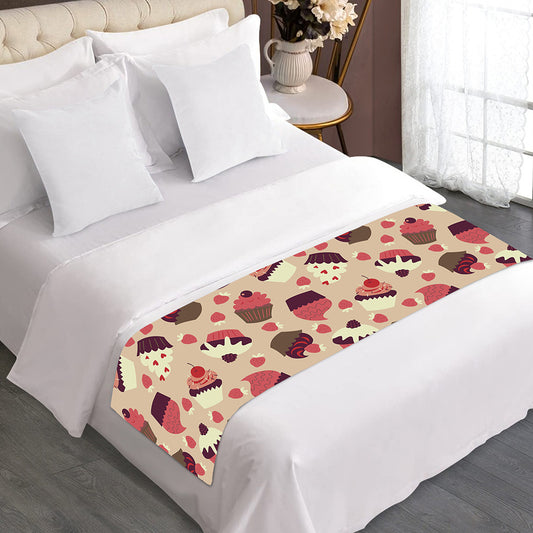 Vintage Cupcake Pattern Print Bed Runner