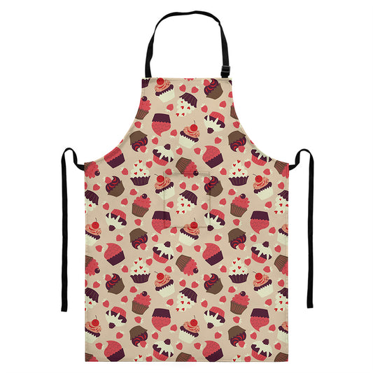 Vintage Cupcake Pattern Print Bib Apron With Pocket