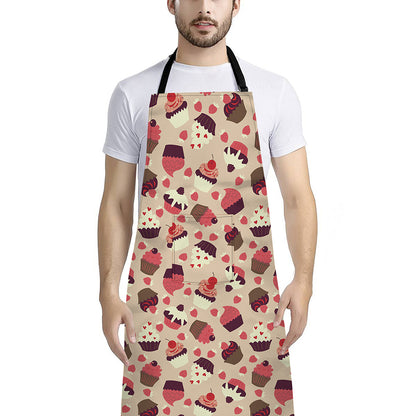 Vintage Cupcake Pattern Print Bib Apron With Pocket