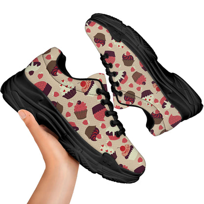 Vintage Cupcake Pattern Print Black Chunky Shoes