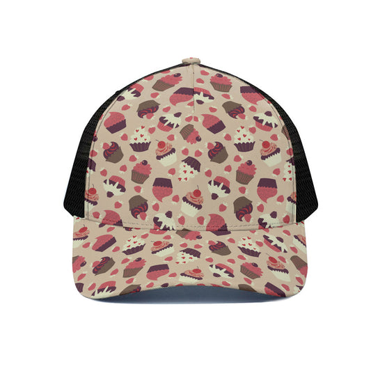 Vintage Cupcake Pattern Print Black Mesh Trucker Cap