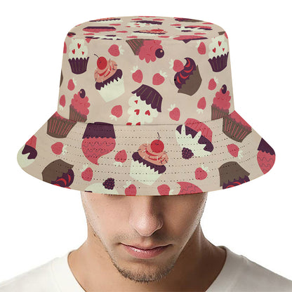 Vintage Cupcake Pattern Print Bucket Hat