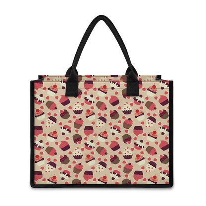 Vintage Cupcake Pattern Print Canvas Tote Bag