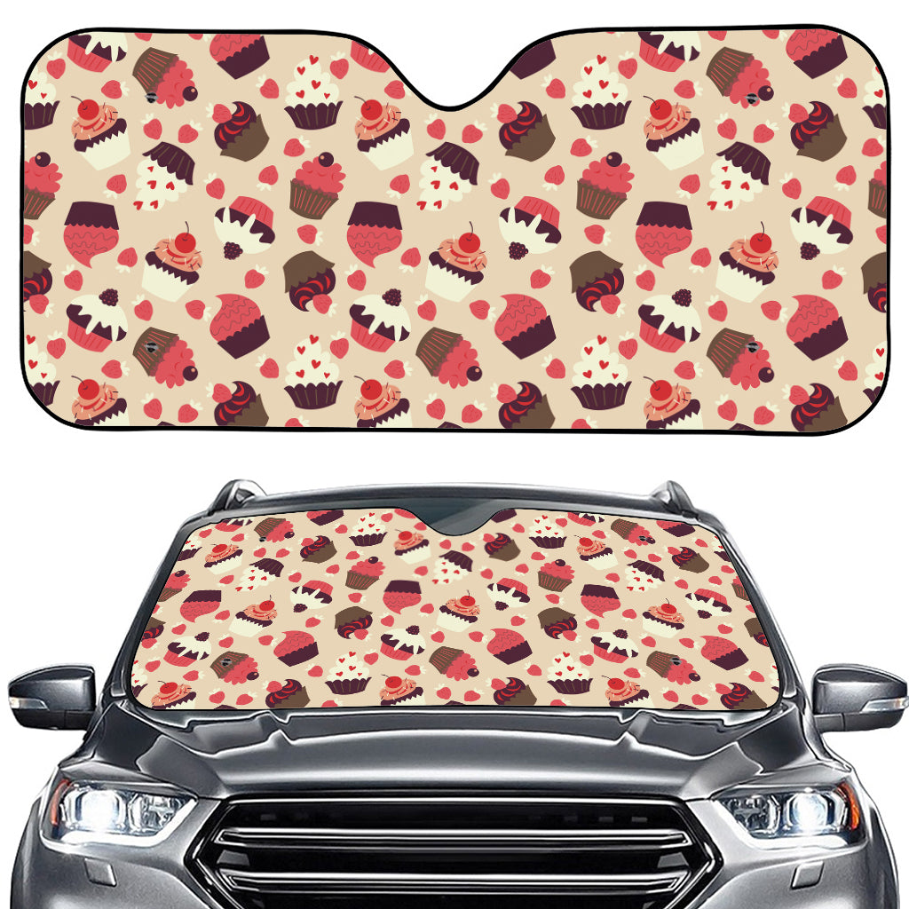 Vintage Cupcake Pattern Print Car Windshield Sun Shade