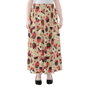 Vintage Cupcake Pattern Print Chiffon Maxi Skirt