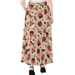 Vintage Cupcake Pattern Print Chiffon Maxi Skirt