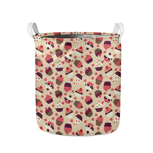 Vintage Cupcake Pattern Print Collapsible Laundry Basket