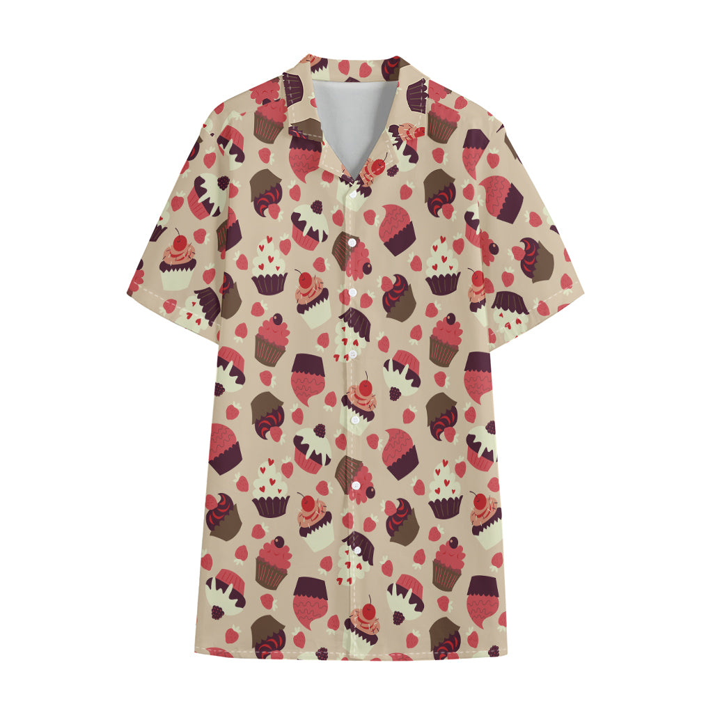Vintage Cupcake Pattern Print Cotton Hawaiian Shirt