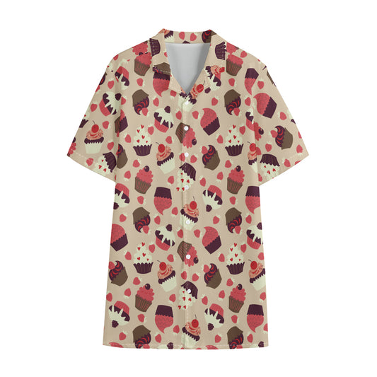 Vintage Cupcake Pattern Print Cotton Hawaiian Shirt