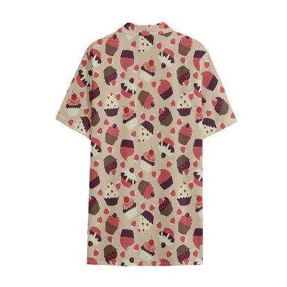 Vintage Cupcake Pattern Print Cotton Hawaiian Shirt