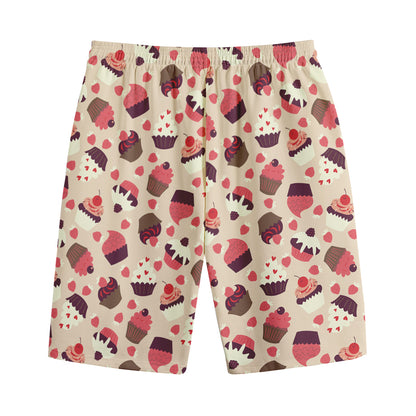 Vintage Cupcake Pattern Print Cotton Shorts
