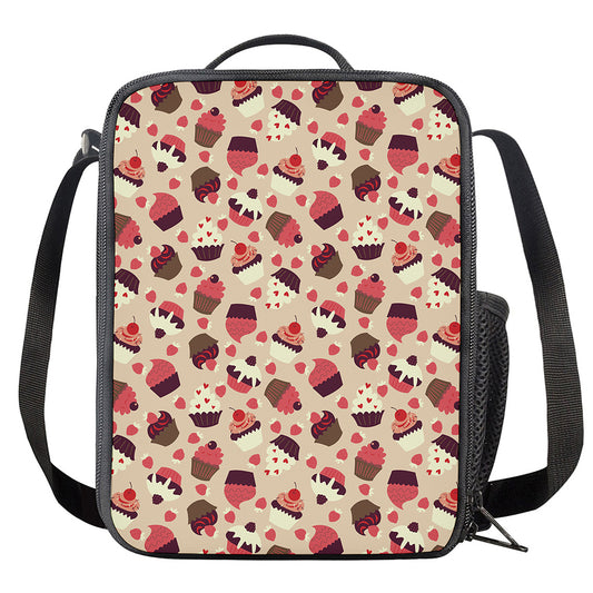 Vintage Cupcake Pattern Print Crossbody Lunch Bag