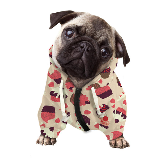 Vintage Cupcake Pattern Print Dog Zip Up Hoodie