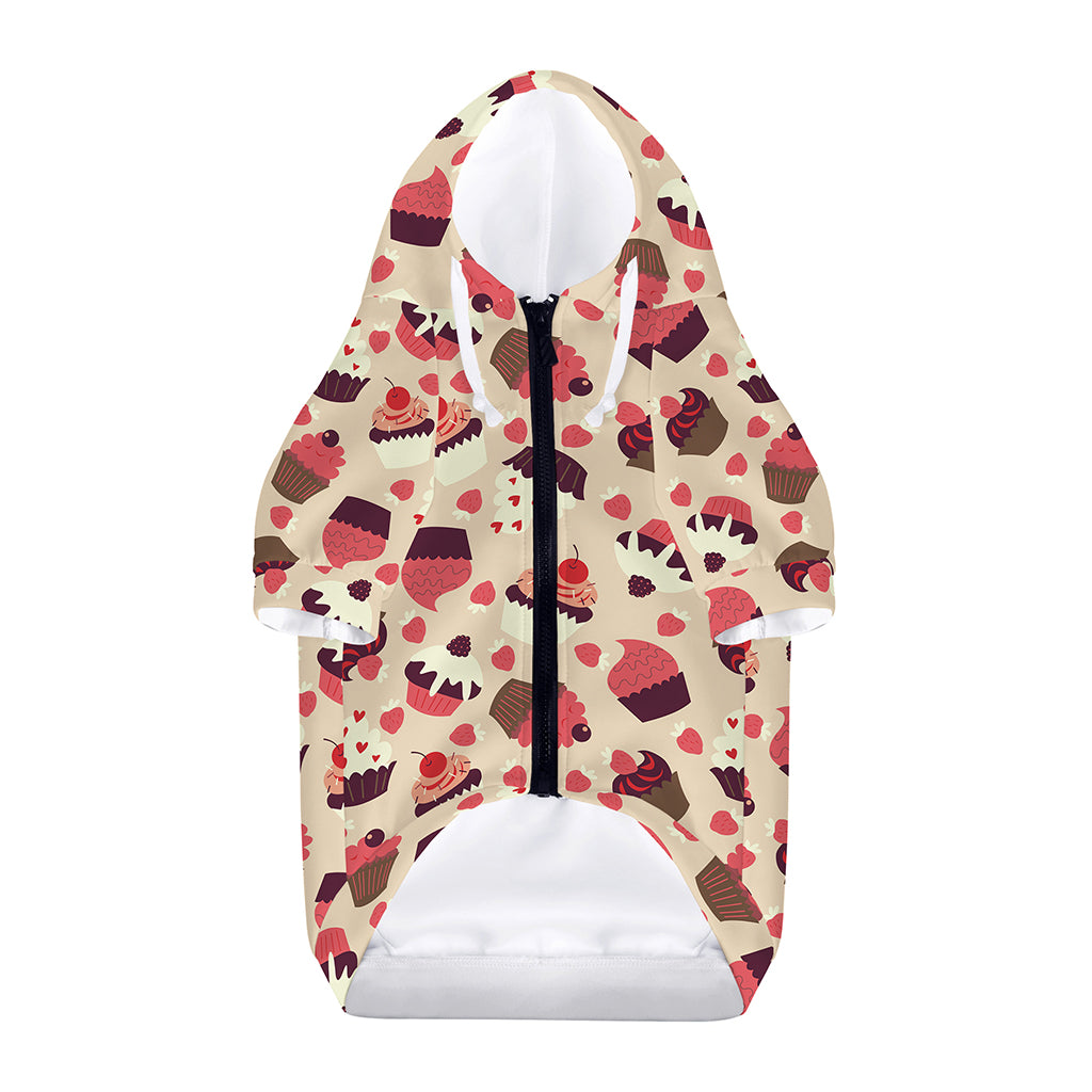 Vintage Cupcake Pattern Print Dog Zip Up Hoodie