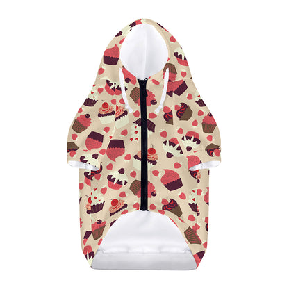 Vintage Cupcake Pattern Print Dog Zip Up Hoodie