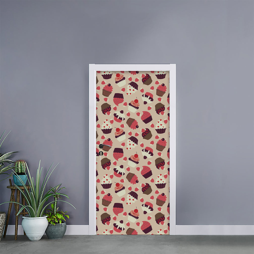 Vintage Cupcake Pattern Print Door Sticker