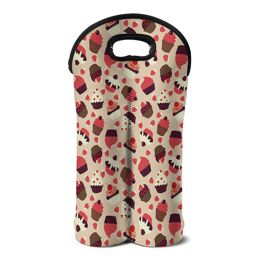 Vintage Cupcake Pattern Print Double Neoprene Wine Tote