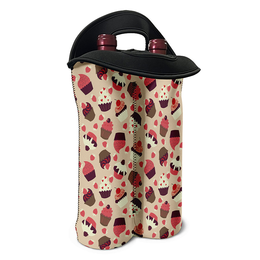 Vintage Cupcake Pattern Print Double Neoprene Wine Tote