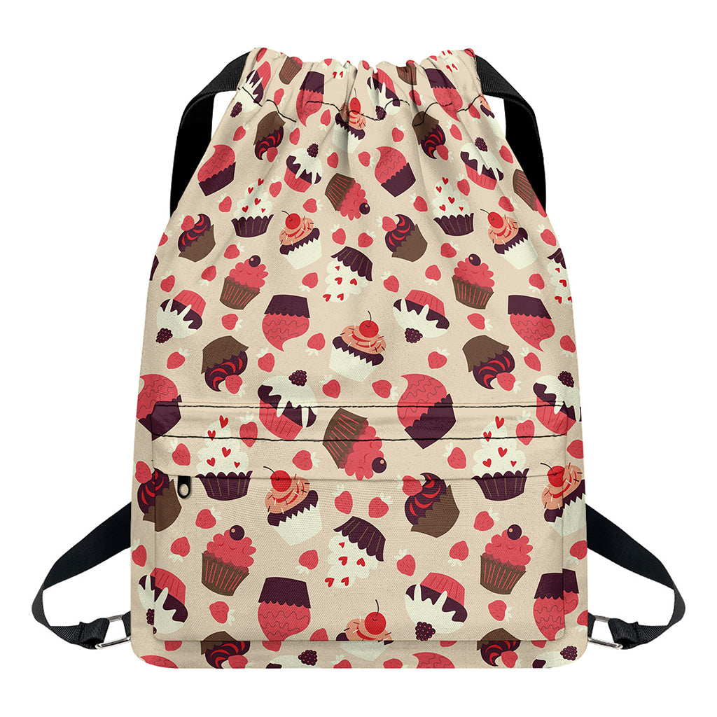 Vintage Cupcake Pattern Print Drawstring Backpack