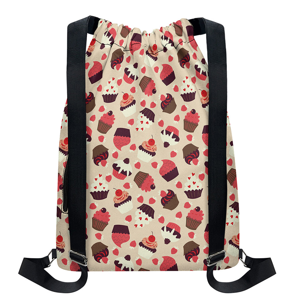 Vintage Cupcake Pattern Print Drawstring Backpack
