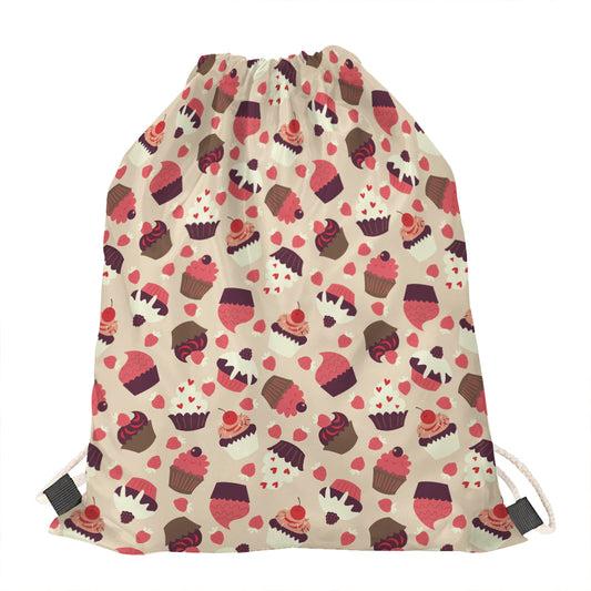 Vintage Cupcake Pattern Print Drawstring Bag