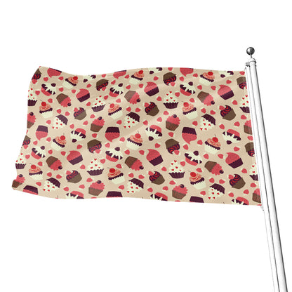 Vintage Cupcake Pattern Print Flag