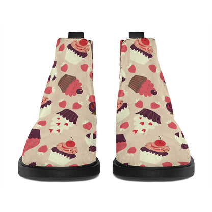 Vintage Cupcake Pattern Print Flat Ankle Boots