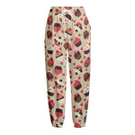 Vintage Cupcake Pattern Print Fleece Lined Knit Pants