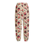 Vintage Cupcake Pattern Print Fleece Lined Knit Pants