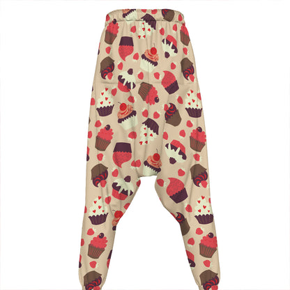 Vintage Cupcake Pattern Print Hammer Pants