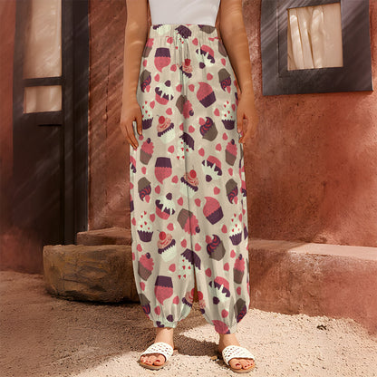 Vintage Cupcake Pattern Print Harem Pants