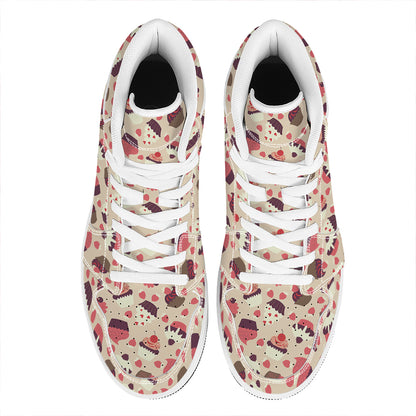 Vintage Cupcake Pattern Print High Top Leather Sneakers