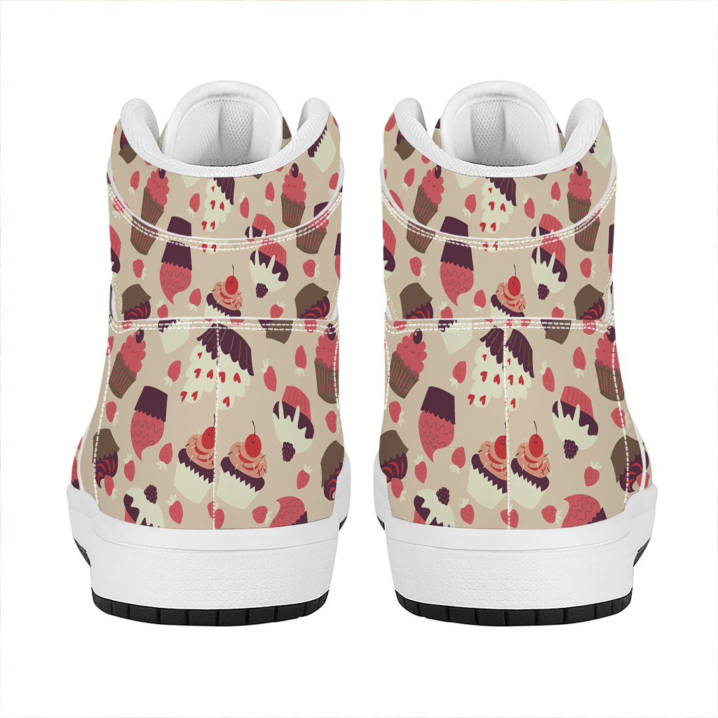 Vintage Cupcake Pattern Print High Top Leather Sneakers