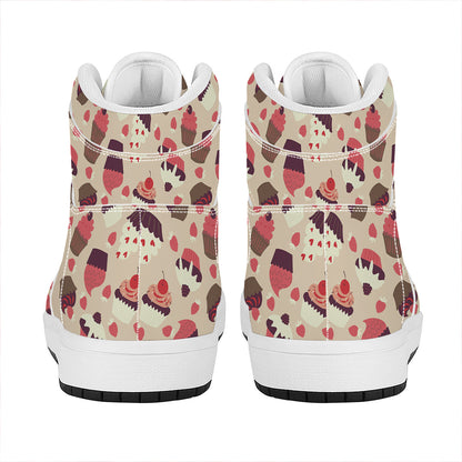 Vintage Cupcake Pattern Print High Top Leather Sneakers