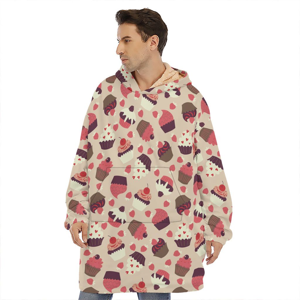 Vintage Cupcake Pattern Print Hoodie Blanket