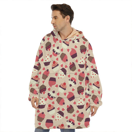 Vintage Cupcake Pattern Print Hoodie Blanket