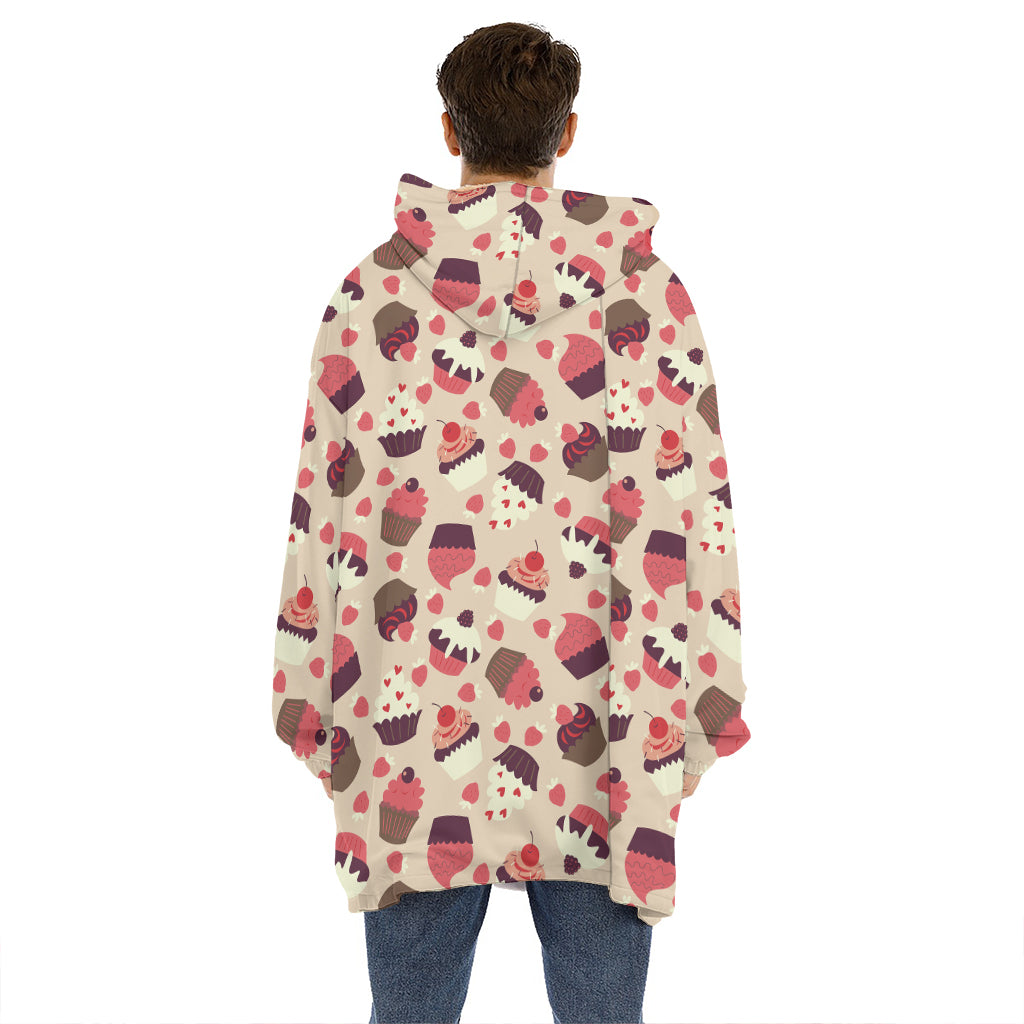 Vintage Cupcake Pattern Print Hoodie Blanket