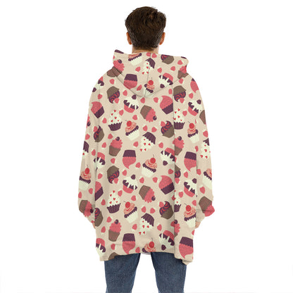 Vintage Cupcake Pattern Print Hoodie Blanket