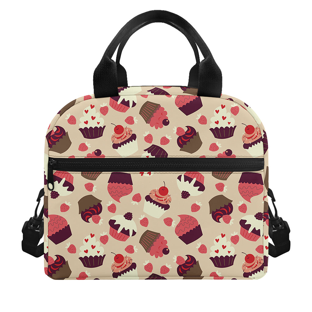 Vintage Cupcake Pattern Print Insulated Lunch Bag